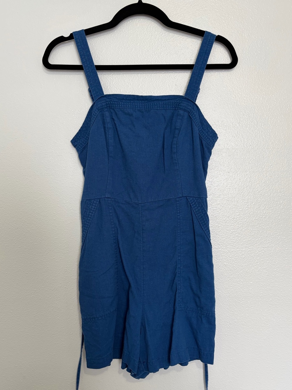 Old Navy Blue Linen Blend Romper with Adjustable Straps – Small